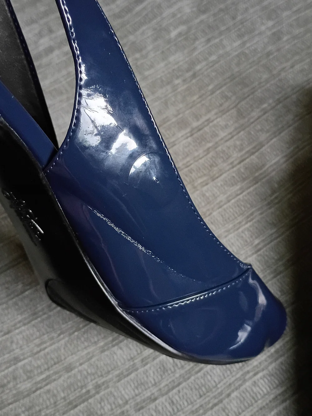 LifeStride Tannis Navy Blue Patent Peep Toe Slingback Heels Pumps Sz 11W